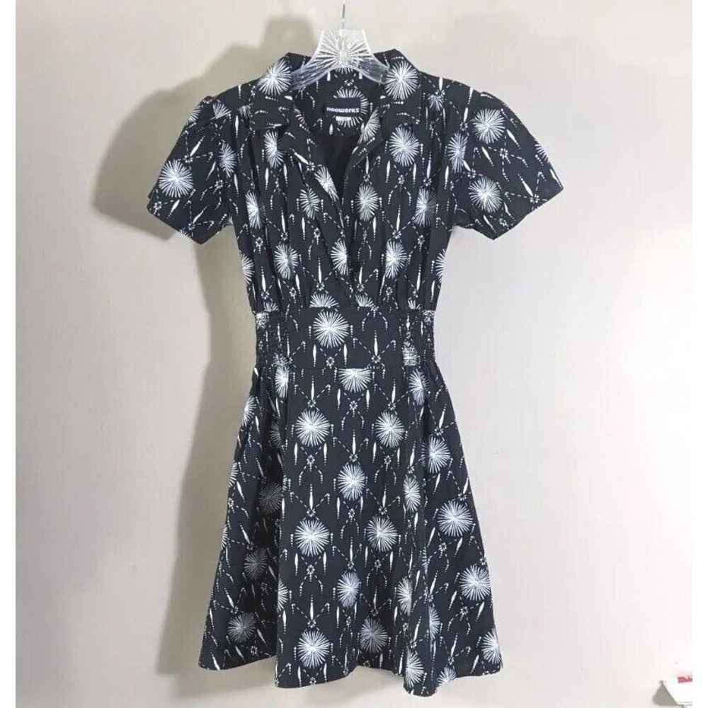 Size Small Nooworks Fireworks Black And White Burst Print Dress Retired Rare